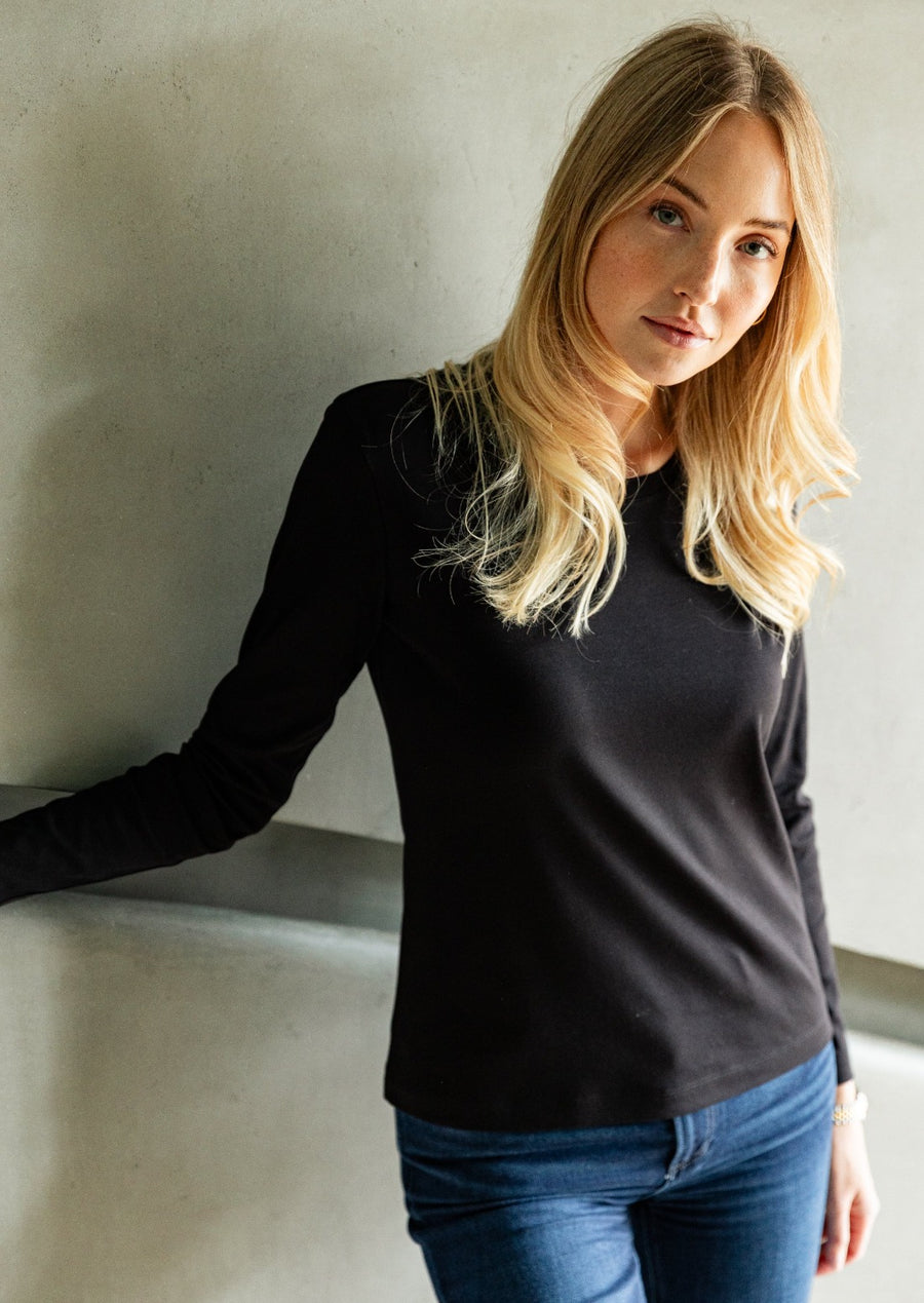 dámské tričko s dlouhým rukávem, černé, women's black long sleeve T-shirt